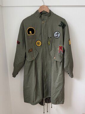 DAYA by ZENDAYA Patched Military Anorak Parka Utility Coat Jacket Green XS